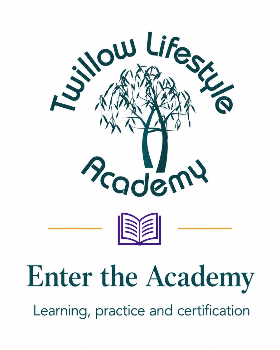 Twillow Lifestyle Academy graphic inviting visitors to enter the academy for learning, practice, and certification.