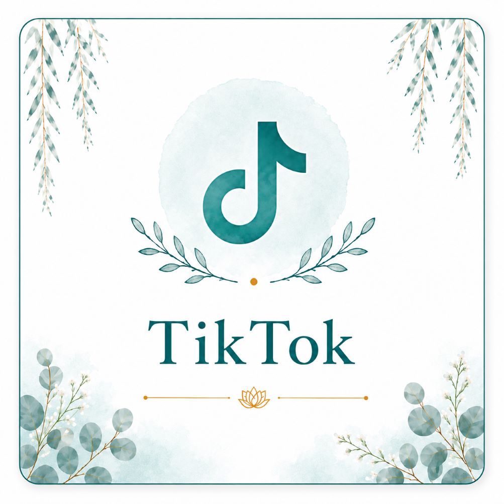 Twillow Lifestyle Community TikTok icon image with soft teal botanical accents and peaceful social media design