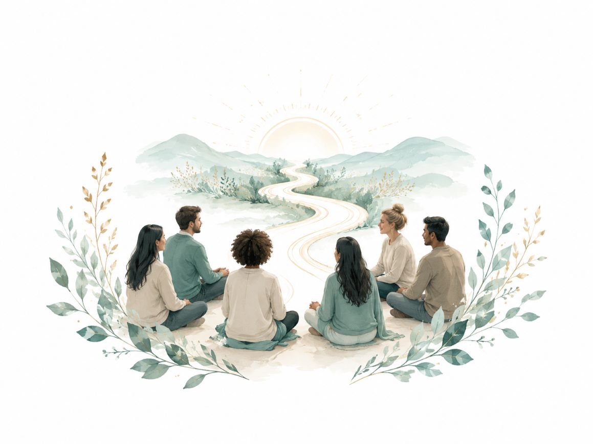 Programs card image for Twillow Lifestyle Academy featuring a peaceful group learning scene with soft teal botanicals and a white background.